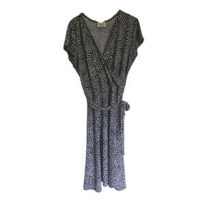 Leota New York Cheetah Animal Print Faux Wrap Dress Womens Size Large Gray Black